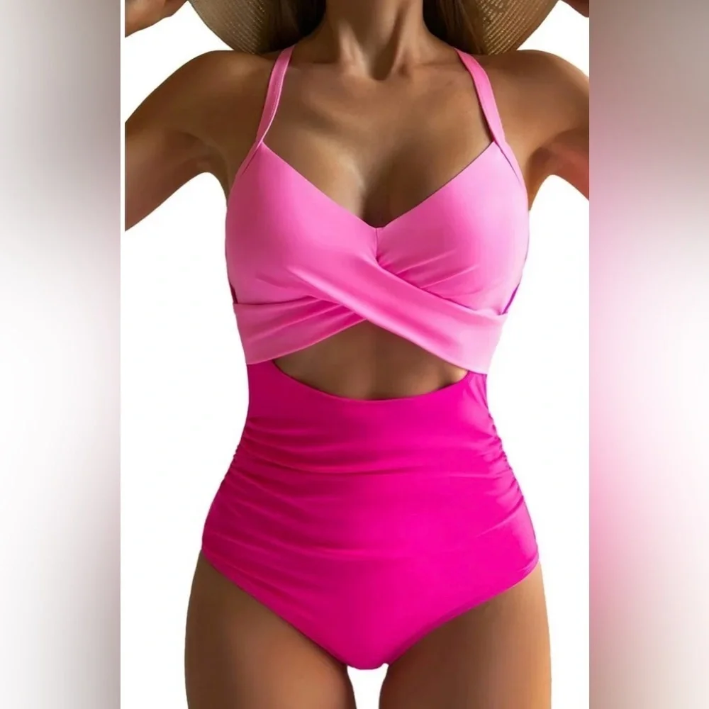 Eomenie Women’s One Piece Swimsuit Size S Pink w/cut out design Padded Summer - Picture 1 of 10